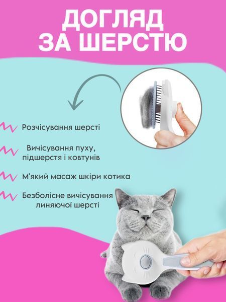 Пуходерка щітка самоочисна з кнопкою для котів та собак 2086518493 фото