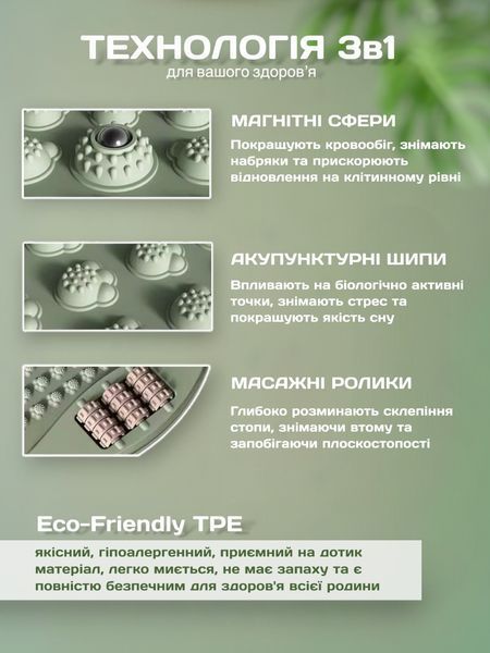 Масажер для ніг стоп 3в1 масажний килимок акупунктурний з роликами шипами магнітами домашній 54х49 см 77843 фото