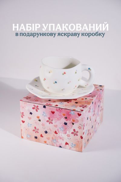 Чашка з блюдцем 300 мл біла керамічна з квітами для кави чаю латте капучино 2505151284 фото
