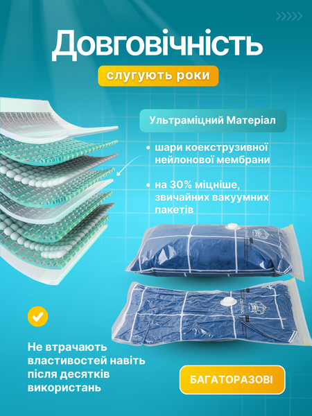 Вакуумні пакети для зберігання одягу речей набір 12 шт 50х70 60х80 80х100 з ручним насосом 120003457 фото